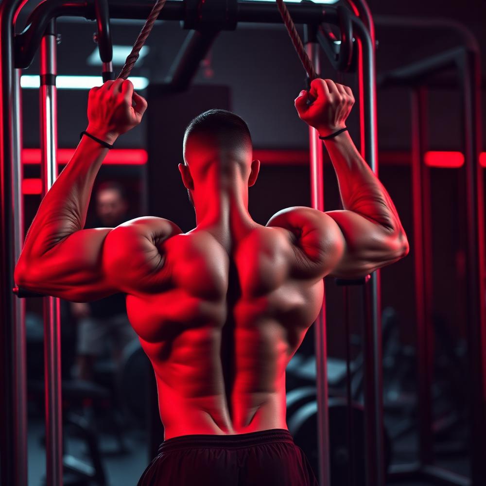 Athlete on cable machine