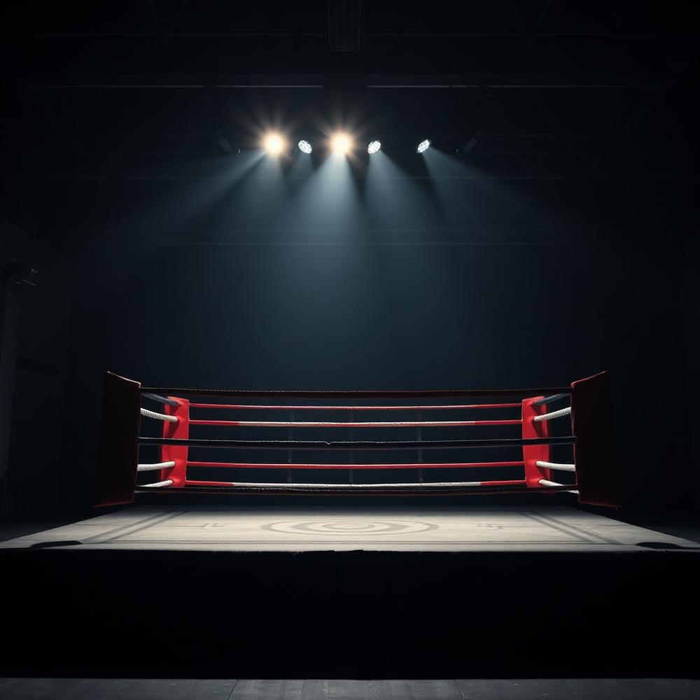 Boxing ring under spotlight